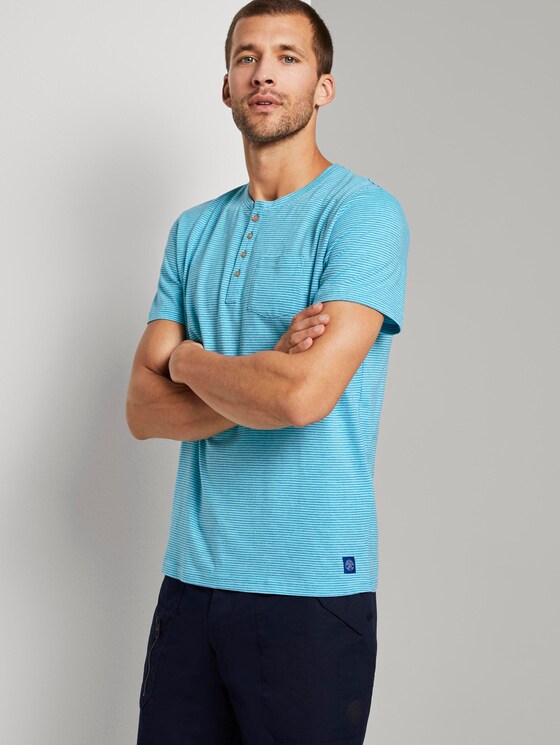 Gestreiftes T-Shirt mit Henley-Ausschnitt - Männer - teal fine stripe Gestreiftes T-Shirt mit Henley-Ausschnitt - Männer - teal fine stripe - 5 - TOM TAILOR