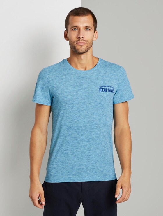 Patterned T-shirt - Men - teal coloured melange Patterned T-shirt - Men - teal coloured melange - 1 - TOM TAILOR