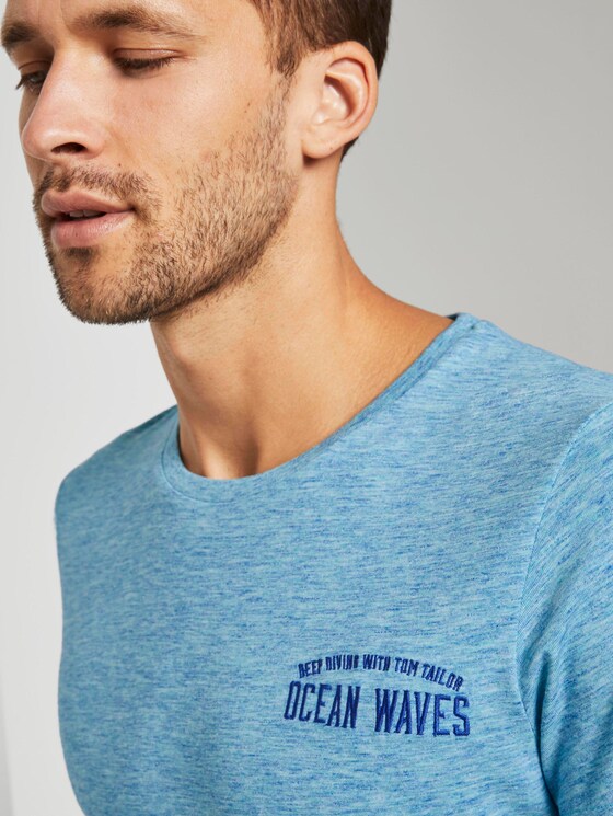 Patterned T-shirt - Men - teal coloured melange Patterned T-shirt - Men - teal coloured melange - 9 - TOM TAILOR