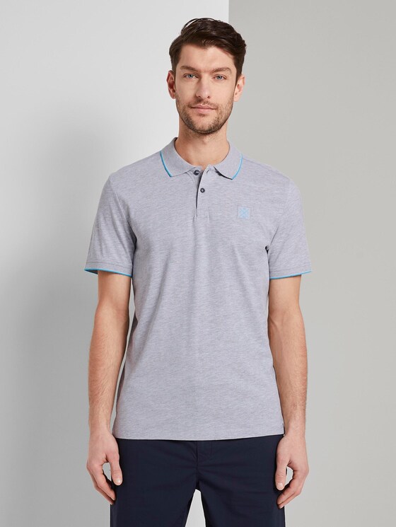 Poloshirt mit Kontraststreifen - Männer - Light Stone Grey Melange Poloshirt mit Kontraststreifen - Männer - Light Stone Grey Melange - 1 - TOM TAILOR