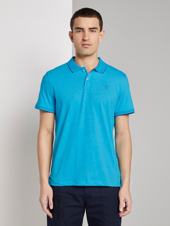 Polo shirt with contrasting stripes - Men - clear blue white melange Polo shirt with contrasting stripes - Men - clear blue white melange - 1 - TOM TAILOR