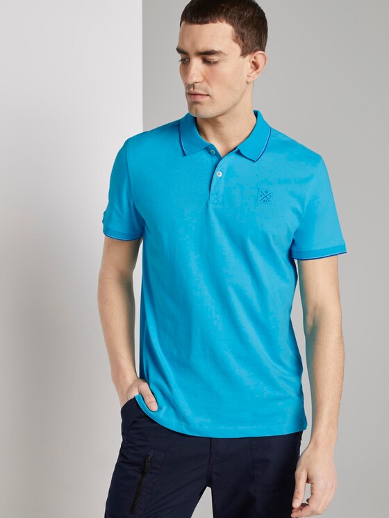 Polo shirt with contrasting stripes - Men - clear blue white melange Polo shirt with contrasting stripes - Men - clear blue white melange - 5 - TOM TAILOR