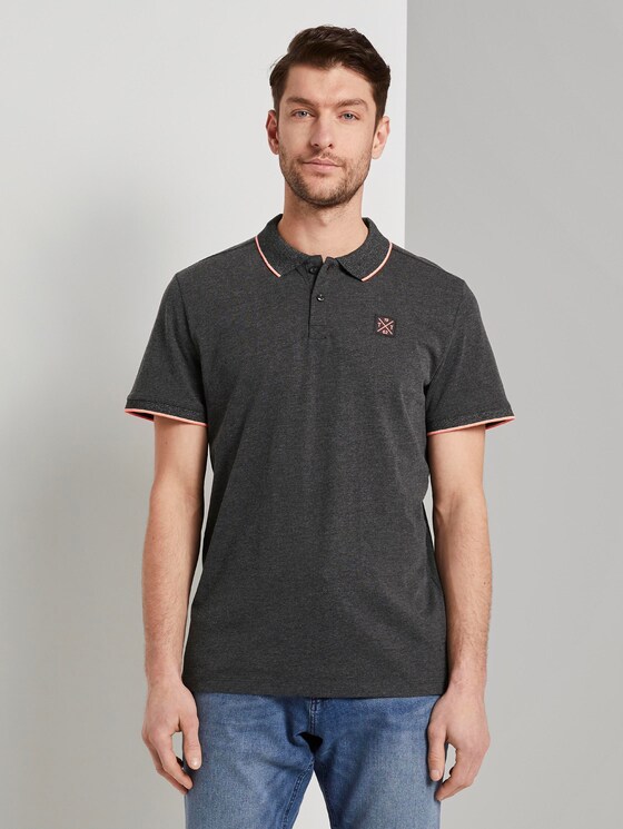 Poloshirt mit Kontraststreifen - Männer - dark grey white melange Poloshirt mit Kontraststreifen - Männer - dark grey white melange - 1 - TOM TAILOR