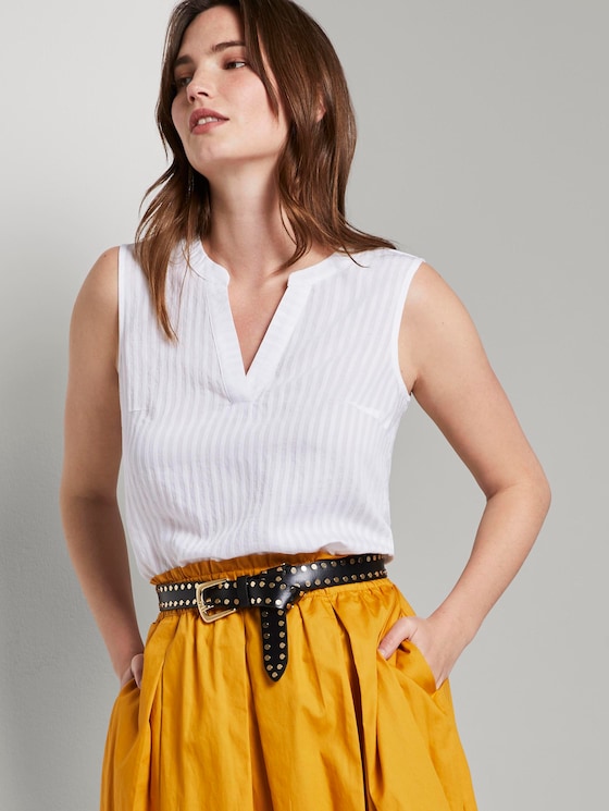 Ärmellose Bluse mit Streifenmuster - Frauen - White Ärmellose Bluse mit Streifenmuster - Frauen - White - 5 - Mine to five