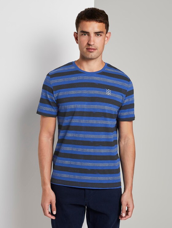 Striped T-shirt - Men - violet blue bold watery stripe Striped T-shirt - Men - violet blue bold watery stripe - 1 - TOM TAILOR