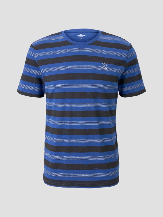 Striped T-shirt - Men - violet blue bold watery stripe Striped T-shirt - Men - violet blue bold watery stripe - 7 - TOM TAILOR