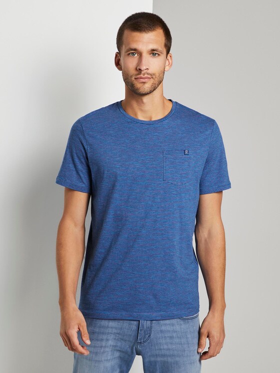 Striped T-shirt - Men - shiny royal blue stripe Striped T-shirt - Men - shiny royal blue stripe - 1 - TOM TAILOR