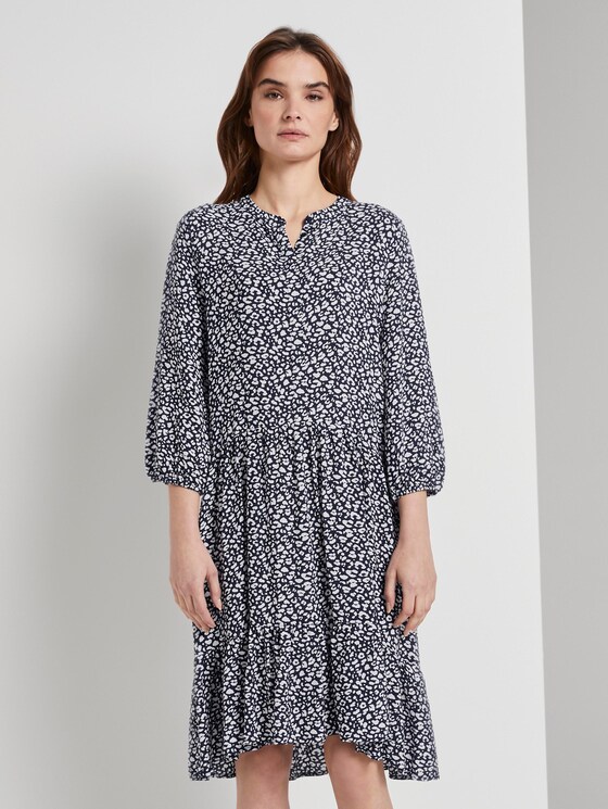 Nena & Larissa: Gemustertes Kleid mit Volants - Frauen - navy small leo design Nena & Larissa: Gemustertes Kleid mit Volants - Frauen - navy small leo design - 1 - TOM TAILOR