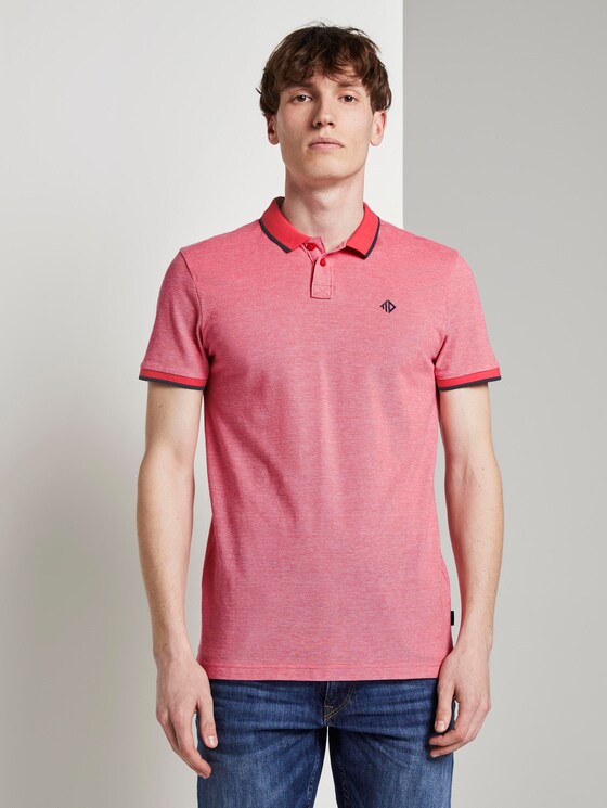 Strukturiertes Pique Poloshirt - Männer - Plain Red Melange Strukturiertes Pique Poloshirt - Männer - Plain Red Melange - 1 - TOM TAILOR Denim