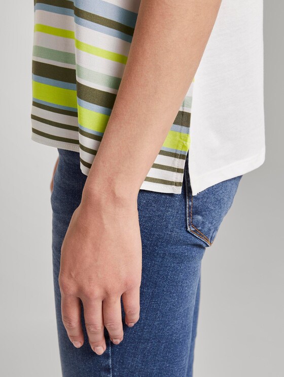 Striped T-shirt in a material mix - Women - green multicolor stripe Striped T-shirt in a material mix - Women - green multicolor stripe - 10 - TOM TAILOR