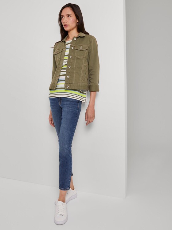 Striped T-shirt in a material mix - Women - green multicolor stripe Striped T-shirt in a material mix - Women - green multicolor stripe - 3 - TOM TAILOR