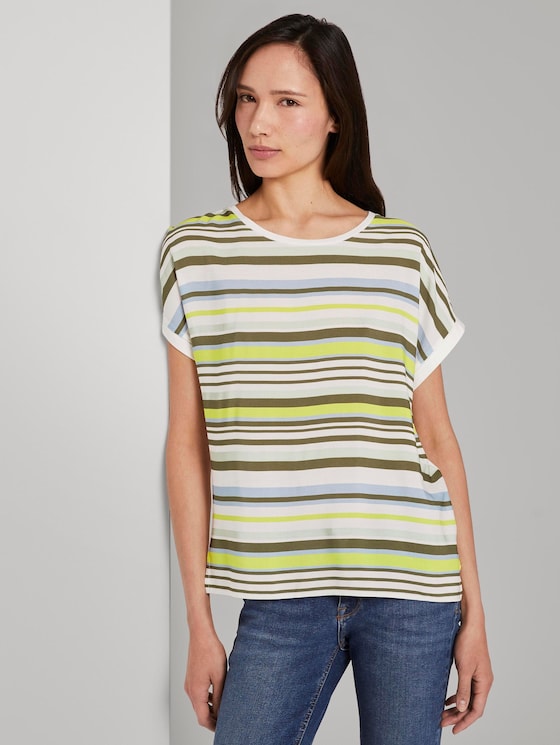 Striped T-shirt in a material mix - Women - green multicolor stripe Striped T-shirt in a material mix - Women - green multicolor stripe - 5 - TOM TAILOR