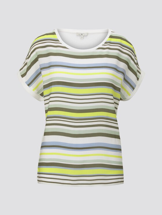 Striped T-shirt in a material mix - Women - green multicolor stripe Striped T-shirt in a material mix - Women - green multicolor stripe - 7 - TOM TAILOR