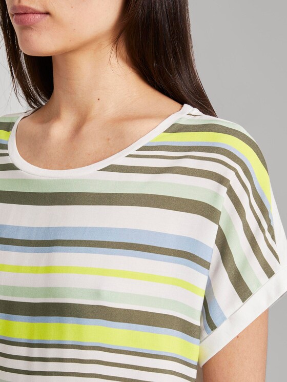 Striped T-shirt in a material mix - Women - green multicolor stripe Striped T-shirt in a material mix - Women - green multicolor stripe - 9 - TOM TAILOR