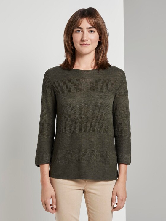Pullover mit Streifenstruktur aus Leinengemisch - Frauen - Woodland Green Pullover mit Streifenstruktur aus Leinengemisch - Frauen - Woodland Green - 1 - TOM TAILOR