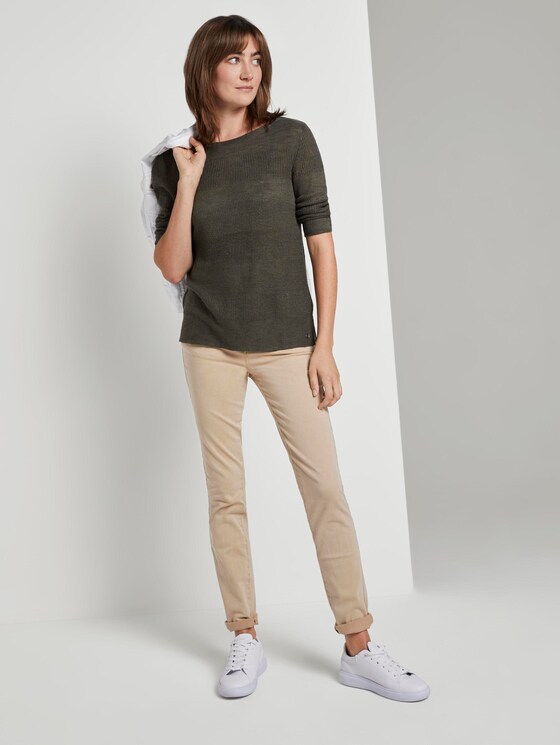 Pullover mit Streifenstruktur aus Leinengemisch - Frauen - Woodland Green Pullover mit Streifenstruktur aus Leinengemisch - Frauen - Woodland Green - 3 - TOM TAILOR