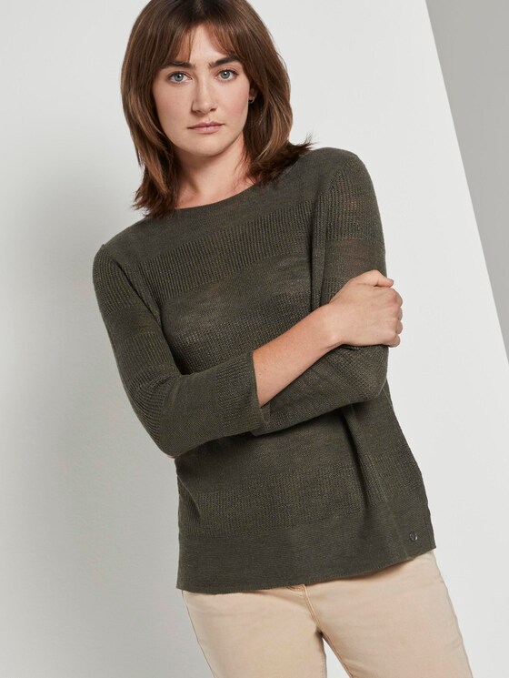 Pullover mit Streifenstruktur aus Leinengemisch - Frauen - Woodland Green Pullover mit Streifenstruktur aus Leinengemisch - Frauen - Woodland Green - 5 - TOM TAILOR
