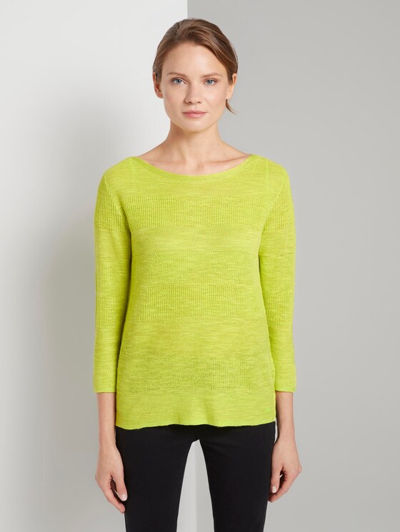 Pullover mit Streifenstruktur aus Leinengemisch - Frauen - citrus green Pullover mit Streifenstruktur aus Leinengemisch - Frauen - citrus green - 1 - TOM TAILOR