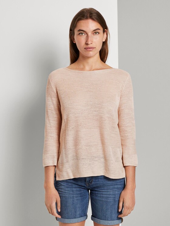 Pullover mit Streifenstruktur aus Leinengemisch - Frauen - soft vanilla Pullover mit Streifenstruktur aus Leinengemisch - Frauen - soft vanilla - 1 - TOM TAILOR
