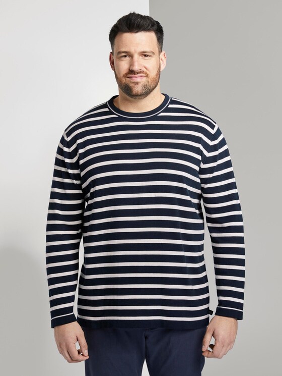 Gestreifter Strickpullover - Männer - navy white stripe Gestreifter Strickpullover - Männer - navy white stripe - 1 - Men Plus