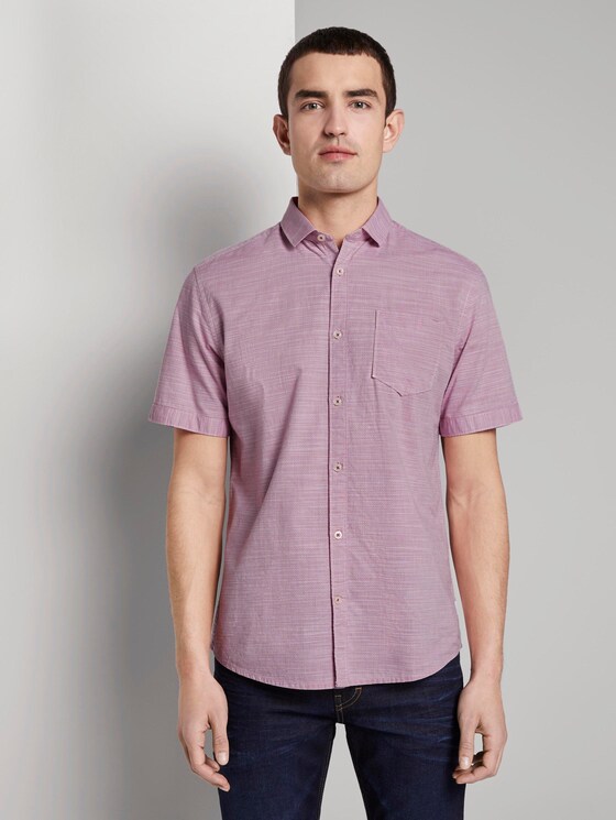 Fein strukturiertes Kurzarmhemd mit Haifischkragen - Männer - pale pink white structure Fein strukturiertes Kurzarmhemd mit Haifischkragen - Männer - pale pink white structure - 1 - TOM TAILOR
