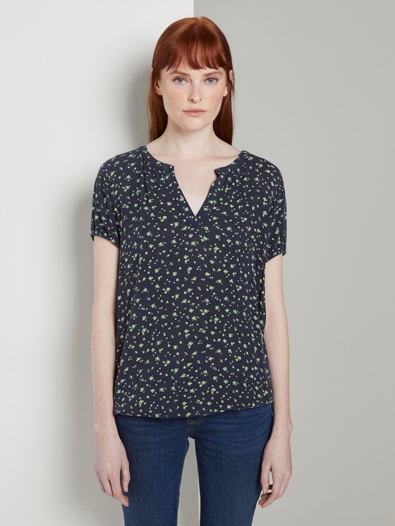 Gemustertes Blusenshirt - Frauen - navy green flower design Gemustertes Blusenshirt - Frauen - navy green flower design - 1 - TOM TAILOR