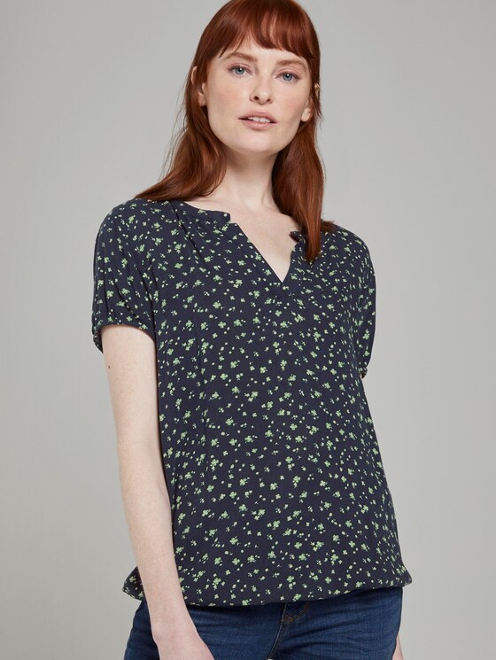Gemustertes Blusenshirt - Frauen - navy green flower design Gemustertes Blusenshirt - Frauen - navy green flower design - 5 - TOM TAILOR