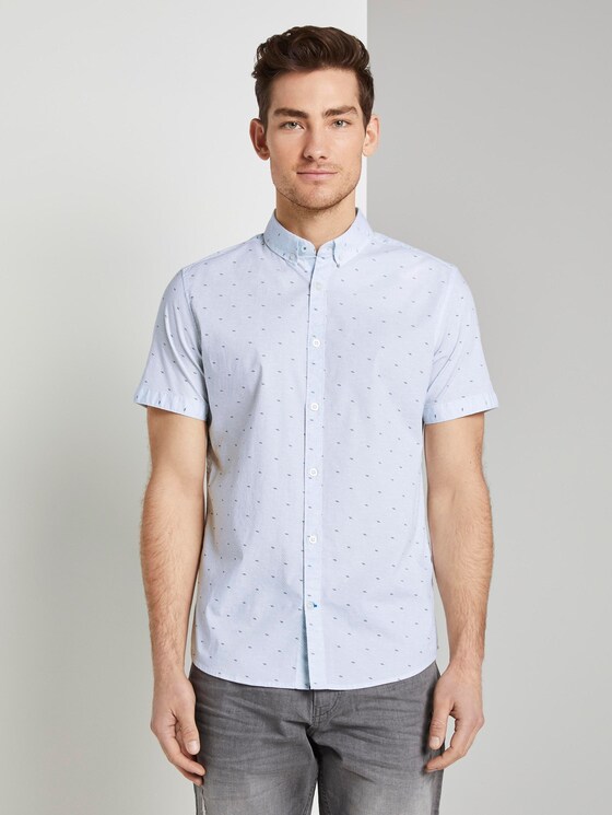 Gemustertes Kurzarm-Hemd - Männer - light blue navy grid design Gemustertes Kurzarm-Hemd - Männer - light blue navy grid design - 1 - TOM TAILOR