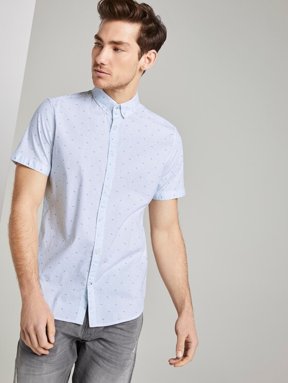Gemustertes Kurzarm-Hemd - Männer - light blue navy grid design Gemustertes Kurzarm-Hemd - Männer - light blue navy grid design - 5 - TOM TAILOR