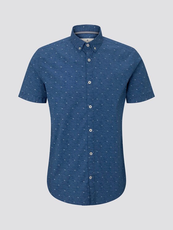 Patterned short-sleeved shirt - Men - navy blue white grid design Patterned short-sleeved shirt - Men - navy blue white grid design - 7 - TOM TAILOR