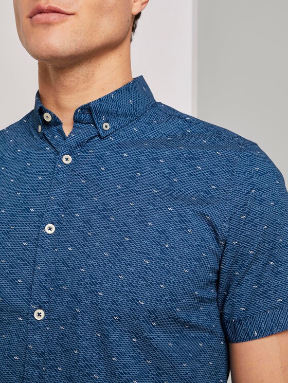 Patterned short-sleeved shirt - Men - navy blue white grid design Patterned short-sleeved shirt - Men - navy blue white grid design - 9 - TOM TAILOR