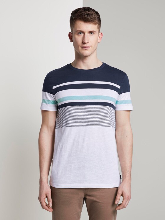 Striped T-shirt - Men - Agate Stone Blue Striped T-shirt - Men - Agate Stone Blue - 1 - TOM TAILOR Denim