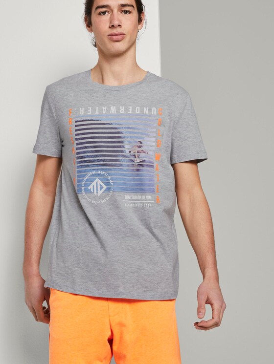 T-shirt with a photo print - Men - Light Stone Grey Melange T-shirt with a photo print - Men - Light Stone Grey Melange - 5 - TOM TAILOR Denim