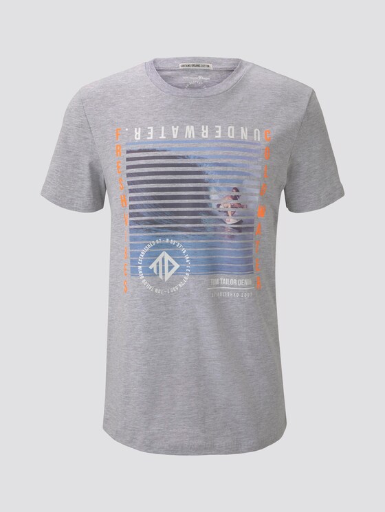 T-shirt with a photo print - Men - Light Stone Grey Melange T-shirt with a photo print - Men - Light Stone Grey Melange - 7 - TOM TAILOR Denim
