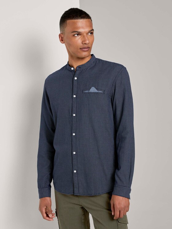 Gemustertes Hemd mit kurzem Stehkragen - Männer - blue mini jaquard pattern Gemustertes Hemd mit kurzem Stehkragen - Männer - blue mini jaquard pattern - 1 - TOM TAILOR Denim