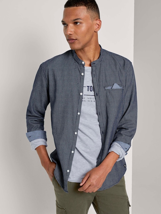 Gemustertes Hemd mit kurzem Stehkragen - Männer - blue mini jaquard pattern Gemustertes Hemd mit kurzem Stehkragen - Männer - blue mini jaquard pattern - 5 - TOM TAILOR Denim