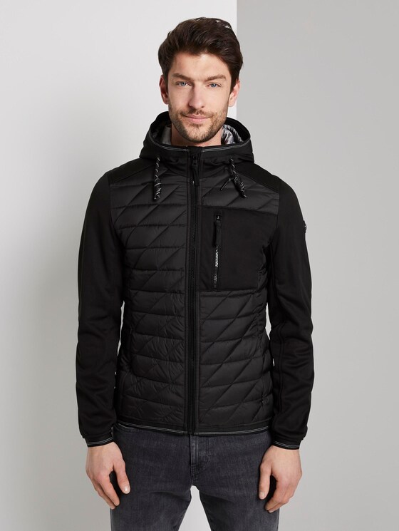 Hybrid-Steppjacke mit Kapuze - Männer - Black Hybrid-Steppjacke mit Kapuze - Männer - Black - 1 - TOM TAILOR