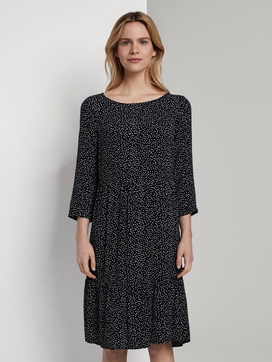 Dotted flounce dress in a midi length - Women - black offwhite dot print Dotted flounce dress in a midi length - Women - black offwhite dot print - 1 - TOM TAILOR