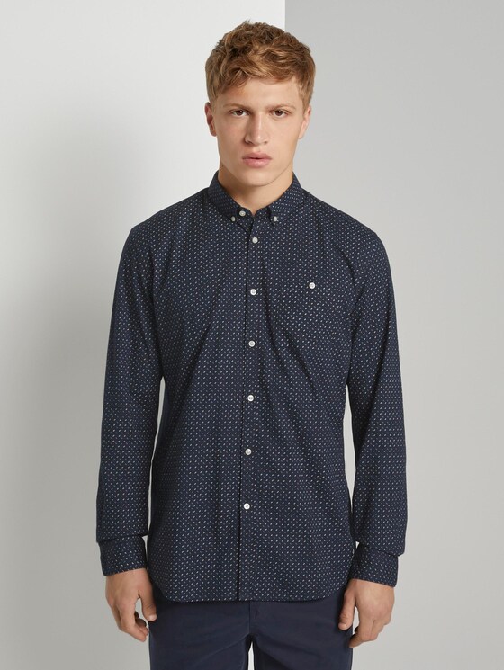 Gemustertes Hemd mit Stretch-Anteil - Männer - navy twisted element print Gemustertes Hemd mit Stretch-Anteil - Männer - navy twisted element print - 1 - TOM TAILOR Denim