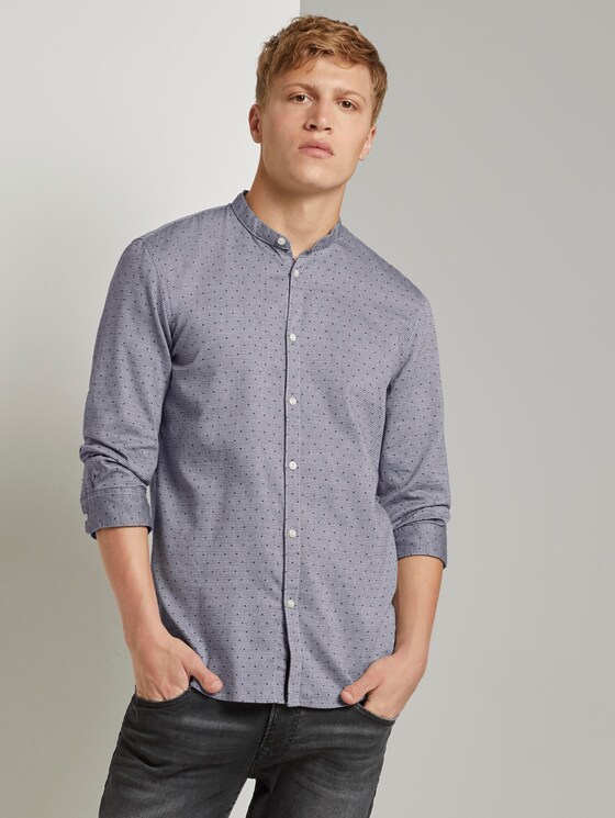 Patterned shirt with a stand-up collar and 3/4 sleeves - Men - navy filled triangle print Patterned shirt with a stand-up collar and 3/4 sleeves - Men - navy filled triangle print - 5 - TOM TAILOR Denim