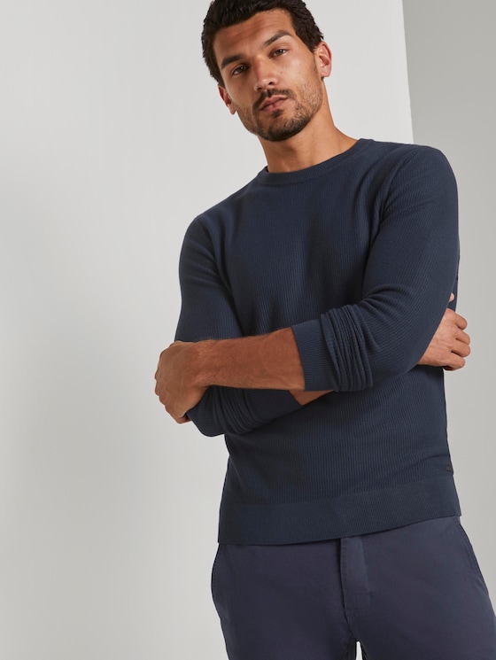 Pullover mit Streifenstruktur - Männer - Dark Blue Pullover mit Streifenstruktur - Männer - Dark Blue - 5 - TOM TAILOR