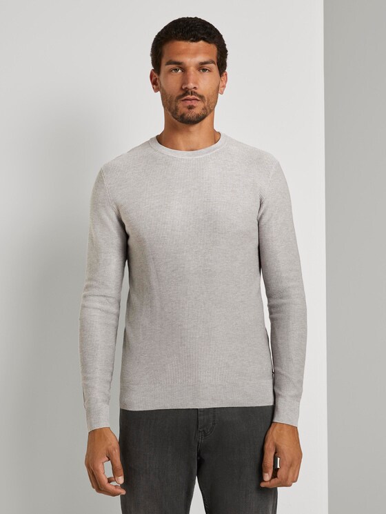 Pullover mit Streifenstruktur - Männer - Light Stone Grey Melange Pullover mit Streifenstruktur - Männer - Light Stone Grey Melange - 1 - TOM TAILOR