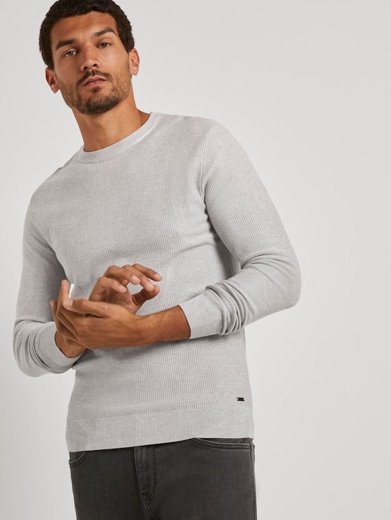 Pullover mit Streifenstruktur - Männer - Light Stone Grey Melange Pullover mit Streifenstruktur - Männer - Light Stone Grey Melange - 5 - TOM TAILOR