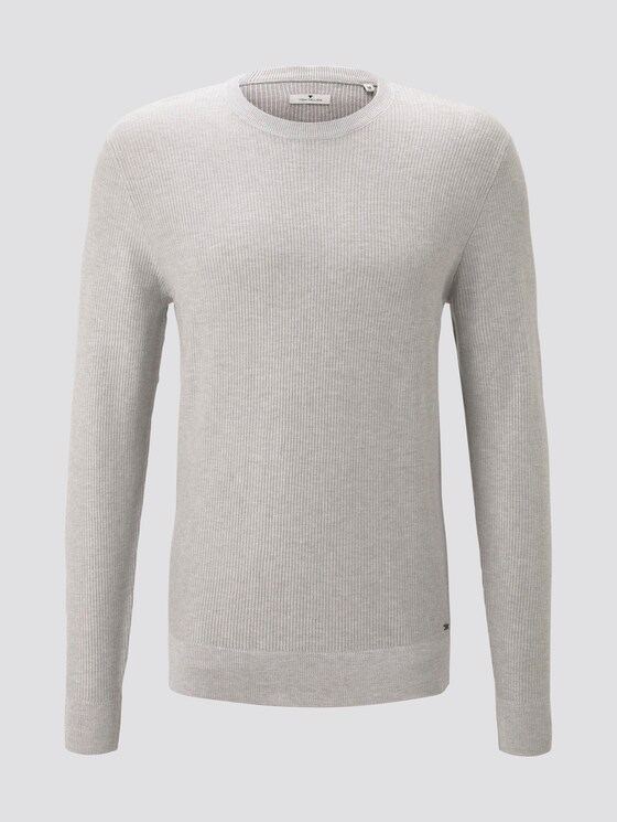 Pullover mit Streifenstruktur - Männer - Light Stone Grey Melange Pullover mit Streifenstruktur - Männer - Light Stone Grey Melange - 7 - TOM TAILOR