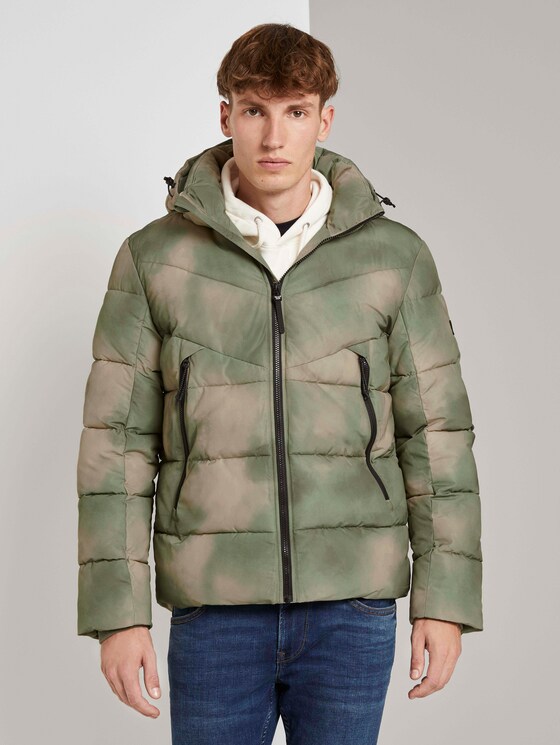 Pufferjacke mit abnehmbarer Kapuze - Männer - green blurry print Pufferjacke mit abnehmbarer Kapuze - Männer - green blurry print - 1 - TOM TAILOR Denim