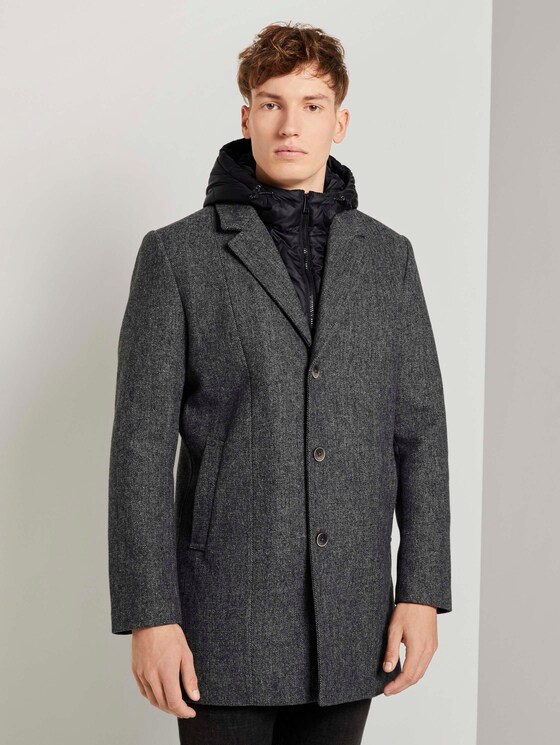 Wollmantel mit abnehmbarem Kapuzeneinsatz - Männer - grey melange twill Wollmantel mit abnehmbarem Kapuzeneinsatz - Männer - grey melange twill - 1 - TOM TAILOR Denim