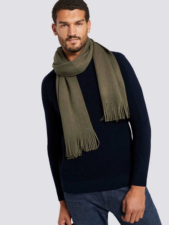 Gerippter Schal mit Fransen - Männer - Olive Night Green Gerippter Schal mit Fransen - Männer - Olive Night Green - 5 - TOM TAILOR