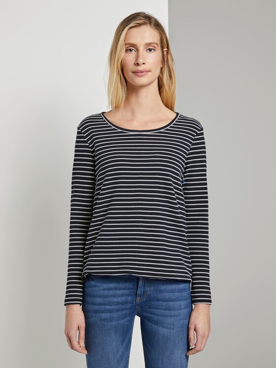 Gestreiftes Langarmshirt - Frauen - navy offwhite structure stripe Gestreiftes Langarmshirt - Frauen - navy offwhite structure stripe - 1 - TOM TAILOR