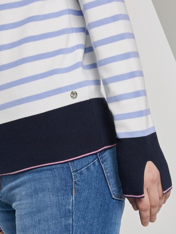Gestreifter Pullover mit U-Boot-Ausschnitt - Frauen - mid blue white stripe Gestreifter Pullover mit U-Boot-Ausschnitt - Frauen - mid blue white stripe - 10 - TOM TAILOR Denim