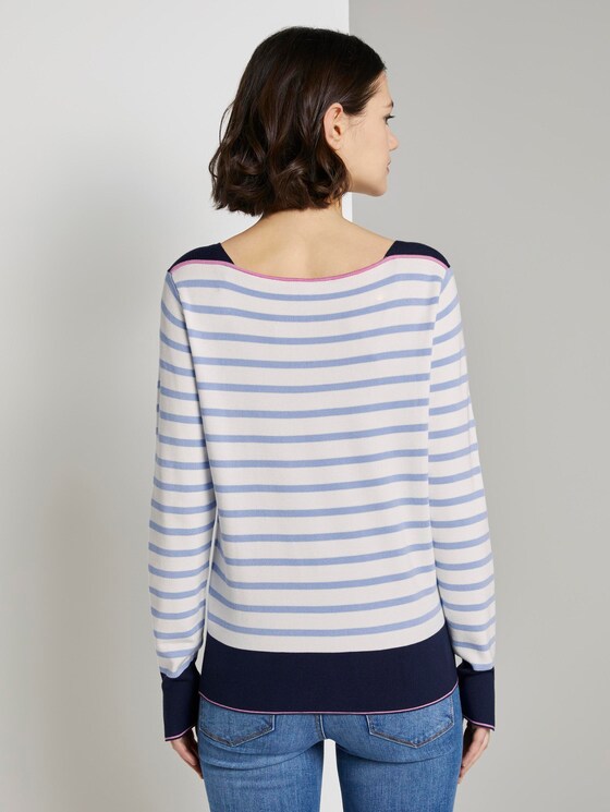 Gestreifter Pullover mit U-Boot-Ausschnitt - Frauen - mid blue white stripe Gestreifter Pullover mit U-Boot-Ausschnitt - Frauen - mid blue white stripe - 2 - TOM TAILOR Denim